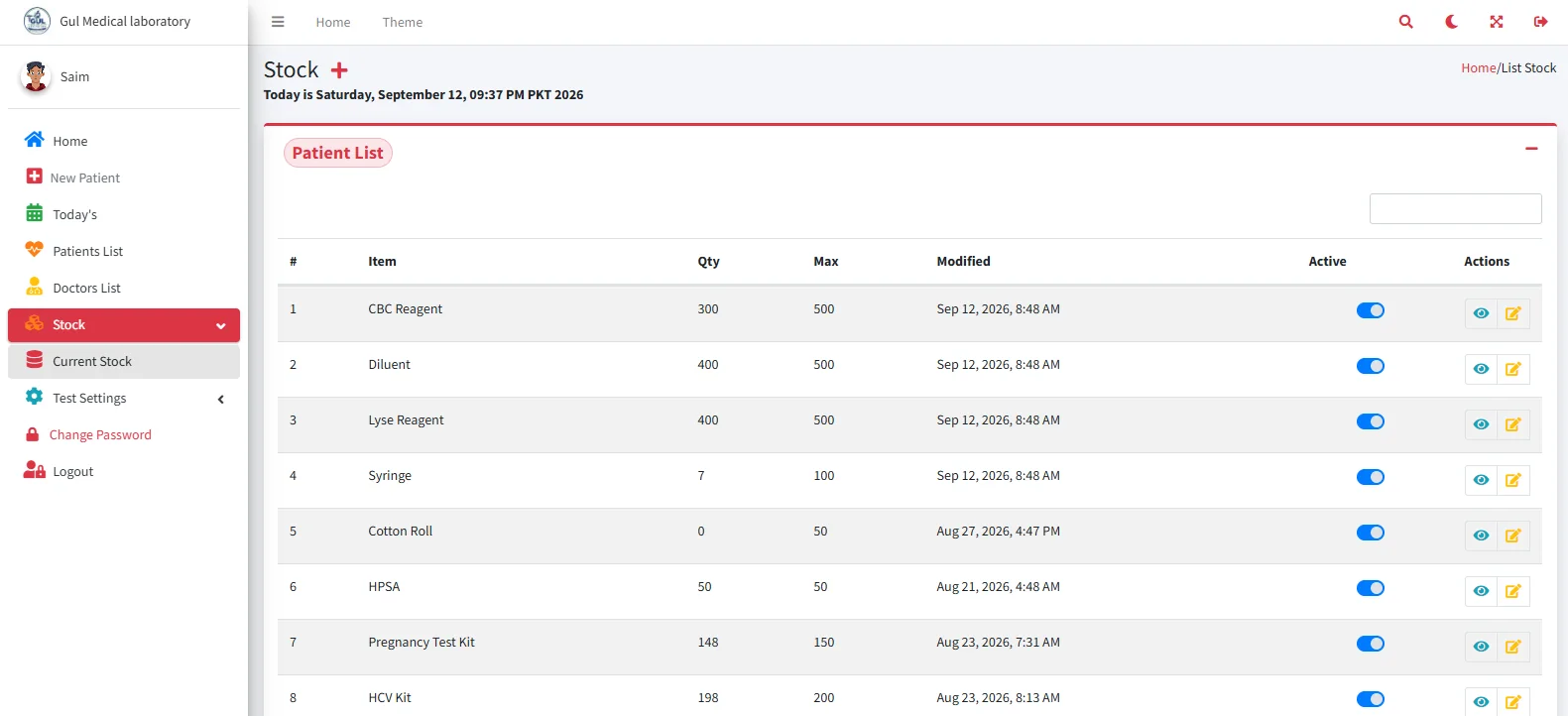 Honor LIMS inventory and stock